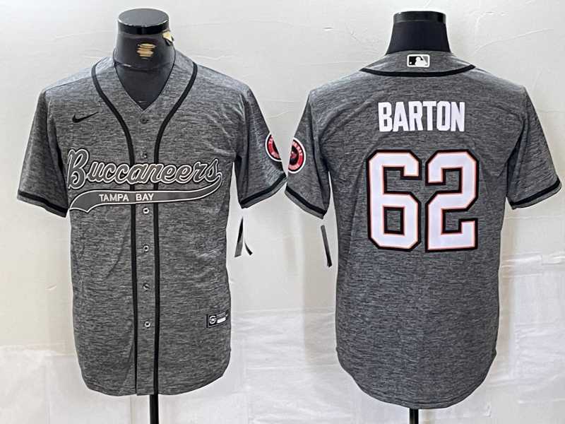 Mens Tampa Bay Buccaneers #62 Graham Barton Grey Gridiron With Patch Cool Base Stitched Baseball Jersey